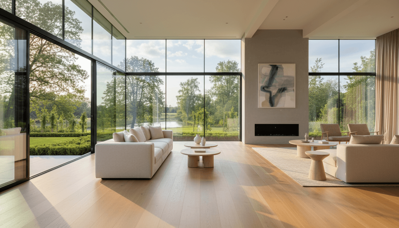 Bright, modern luxury home interior with natural light and open living space