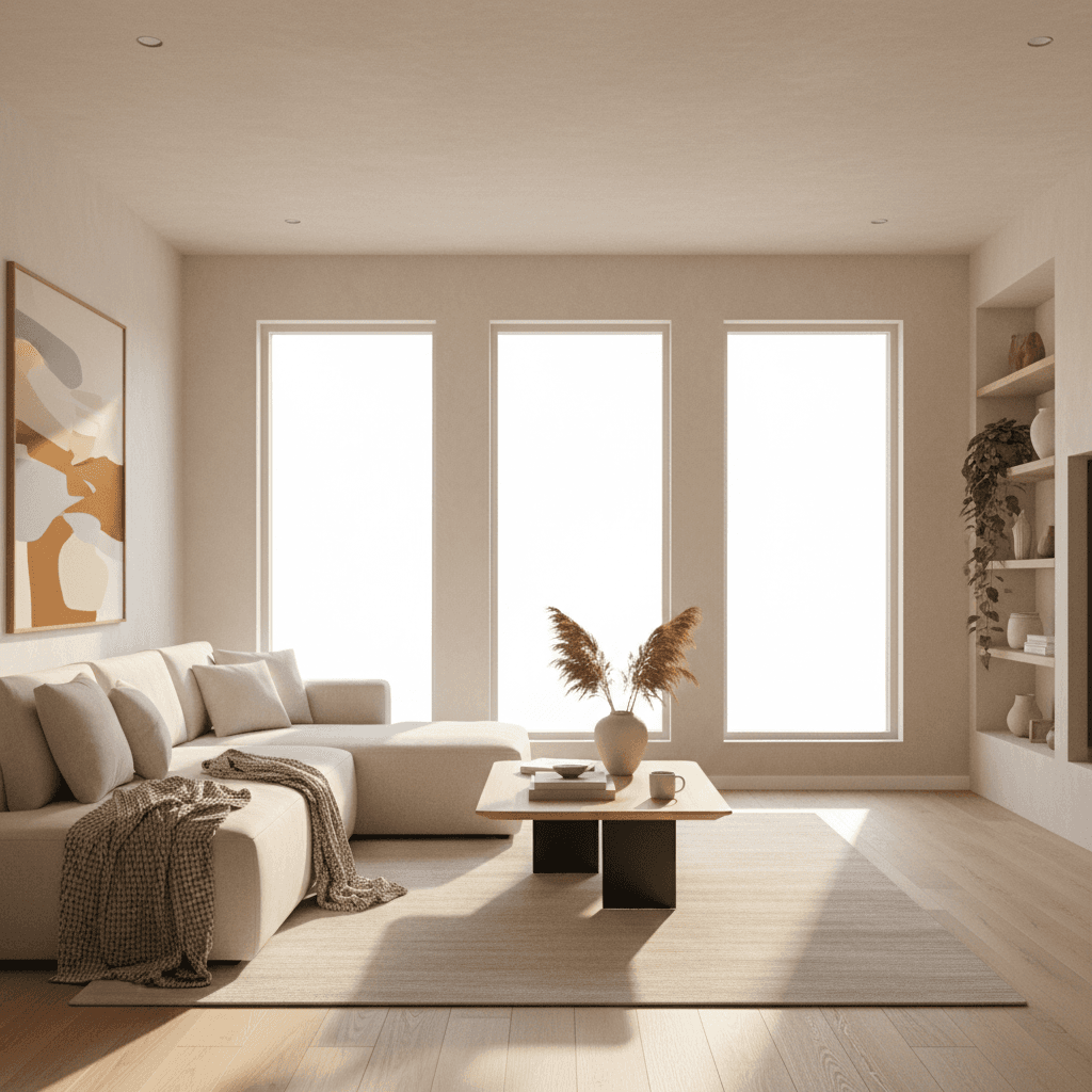 Bright modern living room with natural sunlight