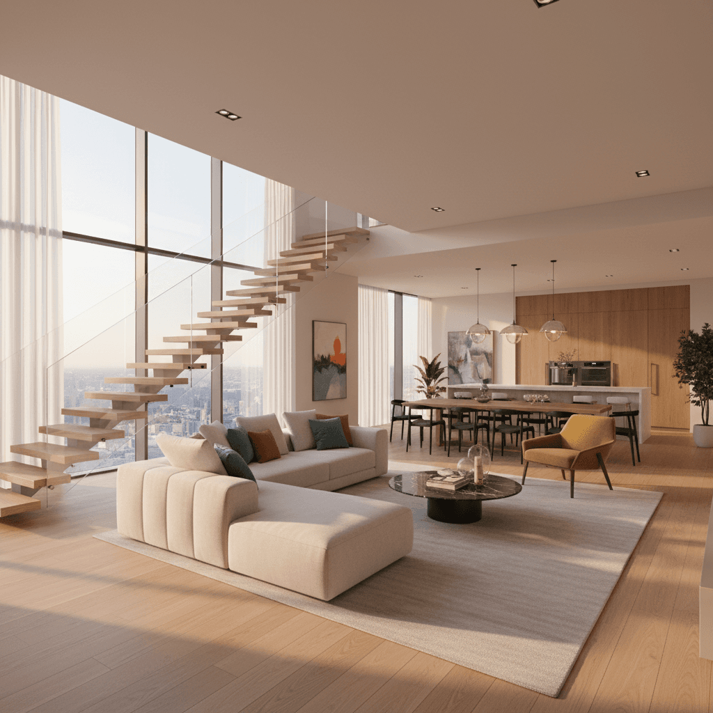 Modern luxury home interior with natural lighting